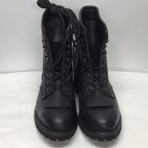 Men's NWOT Black Eagle black leather lace up steel toe boots.
